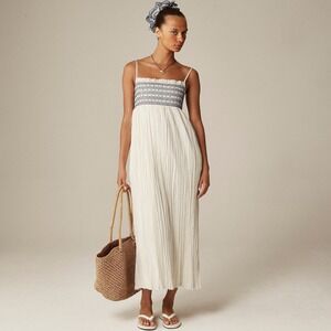 J.Crew Catania Cotton Smocked Maxi Dress‎ XL White Blue Summer Vacation Easy NWT